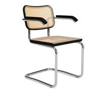 KNOLL chaise avec accoudoirs CESCA by Marcel Breuer (Hêtre noir laqué - Paille de Vienne et acier, bourré à la main)