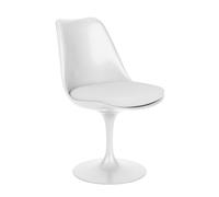 KNOLL chaise pivotante avec coussin TULIP (Coque et Pieds blancs / Coussin Cuir Blanc VO785 - Fiberglass renforcé / cuir)