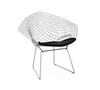 KNOLL fauteuil avec coussin BERTOIA DIAMOND (Structure chromée / Coussin Black Onyx - Acier / Tissu Ultrasuede)
