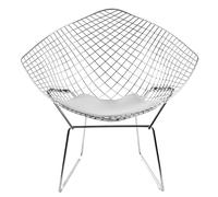 KNOLL fauteuil avec coussin BERTOIA DIAMOND (Structure chromée / Coussin Blanc - acier / cuir)