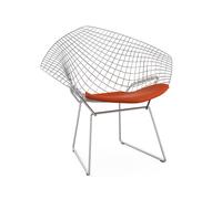 KNOLL fauteuil avec coussin BERTOIA DIAMOND (Structure chromée / Coussin Poppy - Acier / Tissu Ultrasuede)