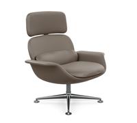 KNOLL fauteuil pivotant KN02 en cuir avec dossier haut inclinable (Acqua Aquitania - Revêtement Cat. Y et structure en aluminium poli)