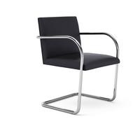 Knoll International Chaise avec accoudoirs Brno - Tube rond - Volo Black - noir - sans accoudoir