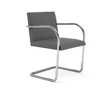 Knoll International Chaise avec accoudoirs Brno - Tube rond - Volo Cadet - gris foncé - avec accoudoir