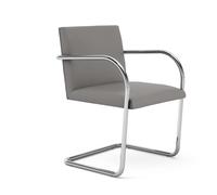 Knoll International Chaise avec accoudoirs Brno - Tube rond - Volo Flint - gris - avec accoudoir