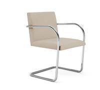 Knoll International Chaise avec accoudoirs Brno - Tube rond - Volo Parchment - beige/marron - avec accoudoir