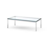 KNOLL table basse FLORENCE KNOLL 114 x 57 x H 35 cm (Verre transparent - Acier chromé poli)