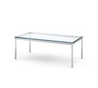 KNOLL table basse FLORENCE KNOLL 114 x 57 x H 43 cm (Verre transparent - Acier chromé poli)