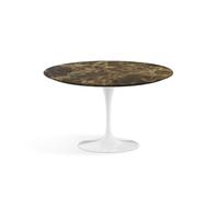 KNOLL table ronde lounge TULIP Ø 107 cm collection Eero Saarinen (Base blanche / plateau Emperador Marron satiné - marbre et aluminium)