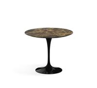 KNOLL table ronde TULIP Ø 91 cm collection Eero Saarinen (Base noire / Plateau Emperador marron satiné - marbre et aluminium)