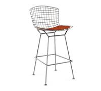 KNOLL tabouret hauteur bar avec coussin BERTOIA (Structure chromée / Coussin Poppy - Acier / Tissu Ultrasuede)
