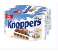Knoppers Barquette Gaufrette Fourrée Lait, Noisette et Céréales, Pack de 3 x 3 Barres de 25g, Snack Croustillant