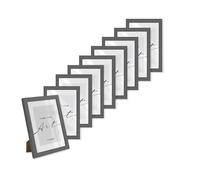 KNOR Lot de 9 cadres photo, 13 x 18 cm, gris, en verre acrylique incassable, à suspendre ou à poser, en plastique