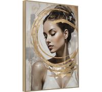 KNOR WALL ART Tableau 70X100 cm dans un cadre profond sur toile -Des cercles d'or-.