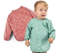 knorr-baby Bavoirs à manches pour bébé Lot de 2 bavoirs imperméables avec poche récupératrice | bavoirs de repas pour la diversification alimentaire | certifiés OEKO-TEX® Standard 100