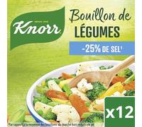 KNORR - Bouillon Légumes Allégé en Sel, Goût Intense et Naturel pour vos Plats (Boîte 12x9,1g) - Le Lot De 4