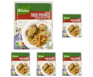 Knorr Sauce Déshydraté, Saveurs 3 Poivres, Poivres Vert Noir et Blanc, pour des plats encore plus savoureux, 32g (Lot de 5)