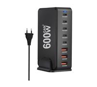 Knoruley Chargeur de Bureau 600W GaN avec 8 Ports USB de Type C pour Téléphone Mobile, Ordinateur Portable, PC. Support de Charge avec Prise EU.