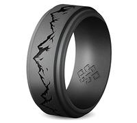 Knot Theory Mountain Bague en silicone pour homme - 9 mm gravée respirante et confortable en caoutchouc, 10, Silicone, Pas de pierre précieuse
