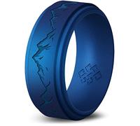 Knot Theory Mountain Bague en silicone pour homme - Bleu métallisé Taille 11, respirant et confortable Largeur 9 mm