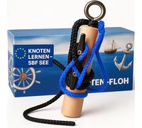 Knoten-Floh Kit d'exercices pour nœuds marins en bois avec taquet et corde, pour permis de conduire de bateau SBF See & SBF, avec tableau à nœuds et instructions (français non garanti) (noir/bleu)