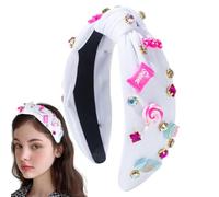 Knotted Hair Accessories, Rhinestone Knot Hairband, 13x17cm Size, Womens Lollipop Headband, Fashionable Headbands, Comfortable Fit for Everyday Wear, Pink, Red, White