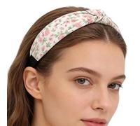 Knotted Headband Women - Fabric Flower Print Wide Non Slip Hair Accessory | Soft Stretchy Material with Trendy Twist Design, Stylish Headwear for Daily Wear Makeup Parties Gym Spring Fall Casual