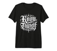 Know Thyself Graphique Typographie de Tatouage Gothique T-Shirt Haut de Gamme