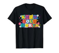 Know Your Worth Design coloré avec Citation Positive et Heureuse T-Shirt Graphique avec Valeur