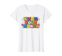 Know Your Worth Design coloré avec Citation Positive et Heureuse T-Shirt Graphique avec Valeur