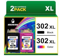 KNOWINK 302XL Encre Compatible avec Cartouche HP 302 XL Noir et Couleur d'encre Multipack pour HP Envy 4520 4525 deskjet 3639 3630 Officejet 3831 Cartouche Imprimante deskjet 3636(2-Pack)