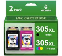KNOWINK 305 XL Encre Compatible avec Cartouche HP 305 XL Noir et Couleur d'encre Multipack pour HP DeskJet 2710 2070e 2120 2721 2723 Envy 6010 6020 6022 6032 6020e Imprimante(2-Pack)