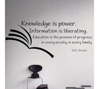 Knowledge is Power Autocollant mural en vinyle avec citations de motivation pour salle de classe, école, salle de lecture, décoration intérieure 30 x 68 cm