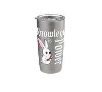 Knowledge Is Power Couteau lapin mignon Kawaii Cartoon Gobelet isotherme en acier inoxydable double paroi