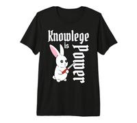 Knowledge is Power Couteau Lapin Mignon Kawaii Cartoon T-Shirt Haut de Gamme