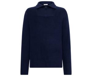 KnowledgeCotton Apparel - 1/2 Neck Zip Merino Wool Rib Knit - Pull en laine mérinos - M - total eclipse