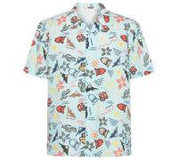 KnowledgeCotton Apparel - Box S/S AOP Linen Shirt - Chemise - S - aqua / esque