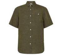 Knowledge Cotton Apparel - Chemise en lin respirante - Regular Linen Short Sleeve Shirt Burned Olive pour Homme en Coton - Taille L - Kaki Kaki L
