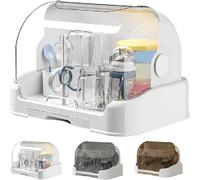 Knowlife Boîte De Rangement De Bouteille avec Couvercle, Support De Séchage Biberon Anti-poussière, Étendoir Égouttoir À Biberon Bebe, Rangement De Bouteille avec Bac Égouttage Amovible, 31x25x25cm