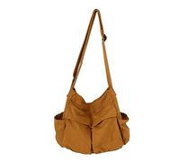Knowoo Canvas Messenger Bag Large Capacity Hobo Crossbody Bag with Multiple Pockets Casual Bags Shoulder Tote Bag for Women and Men Shopping Work Traveling, Marron, M