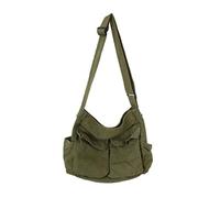 Knowoo Canvas Messenger Bag Large Capacity Hobo Crossbody Bag with Multiple Pockets Casual Bags Shoulder Tote Bag for Women and Men Shopping Work Traveling, Vert, M