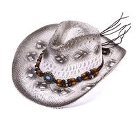 Knowoo Chapeau de Cowboy pour Femmes Western Chapeau extérieur Ombre Respirante Paille Creux Chapeau Cowboy Chapeau Mode Vacances Hat de Plage Naturel Paille d'été, Blanc, M(56-58cm)