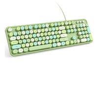 KNOWSQT Clavier d'ordinateur filaire - Touches rondes rétro colorées et vertes pour machine à écrire Plug and Play - Clavier mignon pour Windows, ordinateur portable, PC, ordinateur de bureau