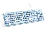 KNOWSQT Clavier filaire pour ordinateur, rétro, coloré, taille standard avec touches rondes. branchement direct, style machine à écrire, compatible avec Windows, ordinateur portable, PC, bleu