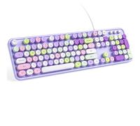 KNOWSQT Clavier filaire pour ordinateur, rétro, coloré, taille standard avec touches rondes. branchement direct, style machine à écrire, compatible avec Windows, ordinateur portable, PC, violet