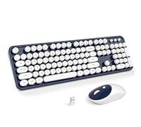 KNOWSQT Ensemble clavier et souris sans fil - Blanc et bleu foncé pleine grandeur 2,4 GHz 104 touches clavier de machine à écrire, clavier rond flexible et souris optique pour Windows, ordinateur, PC,
