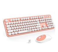 KNOWSQT Ensemble clavier et souris sans fil - Blanc et orange pleine grandeur 2,4 GHz 104 touches pour machine à écrire mignon, clavier rond et souris optique pour Windows, ordinateur, PC, ordinateur