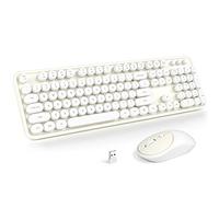 KNOWSQT Ensemble clavier et souris sans fil - Blanc laiteux pleine grandeur 2,4 GHz 104 touches pour machine à écrire mignon, clavier rond et souris optique pour Windows, ordinateur, PC, ordinateur