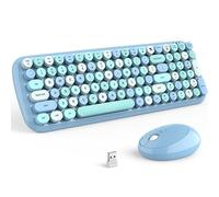 KNOWSQT Ensemble clavier et souris sans fil, bleu clair, 100 touches 2,4 GHz, clavier rond pour machine à écrire, récepteur USB, Plug and Play, pour Windows, PC, ordinateur portable, ordinateur de