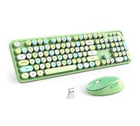 KNOWSQT Ensemble clavier et souris sans fil, clavier rétro vert coloré 2,4 G pour machine à écrire - Récepteur USB Plug and Play, pour ordinateur, PC, ordinateur portable, ordinateur de bureau,
